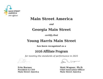 2026 Main Street Affiliate Certificate